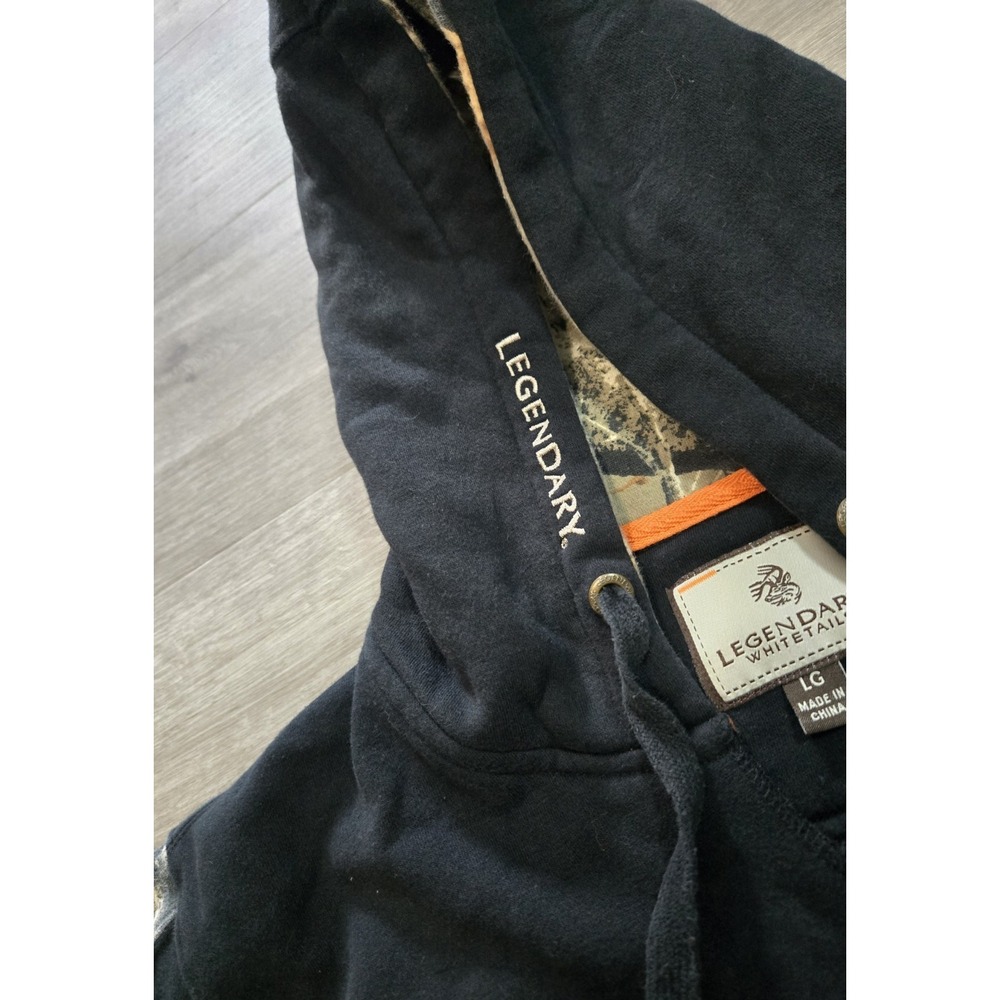 Legendary Whitetails Outfitter Hoodie Mens Large Black Camo Buck Logo Pullover - Picture 5 of 13